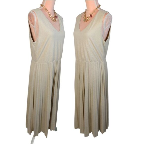 Mango Heathered Cream Color Pleated Sleeveless Midi Dress LARGE - Picture 8 of 17